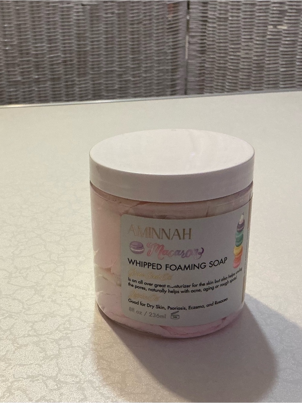 Aminnah Macaroon scented whipped body butter.